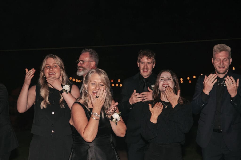 Guests performing surprise flash mob during Cape Horn Estate wedding reception