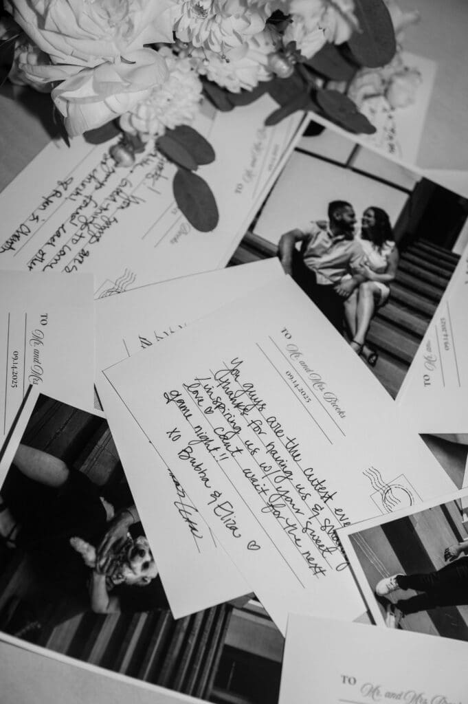 Guest-written post cards and sentimental wedding notes at Cape Horn Estate