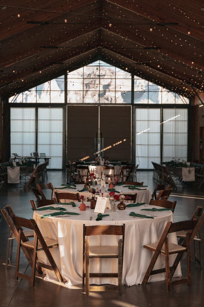 Reception setup inside The Paseo Venue wedding space in Apache Junction Arizona.