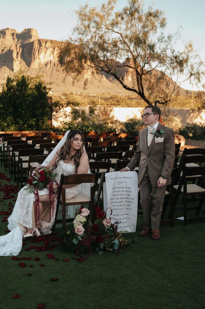 Elegant bridal portrait captured at ceremony setup at The Paseo Venue photographed by a Scottsdale AZ wedding photographer