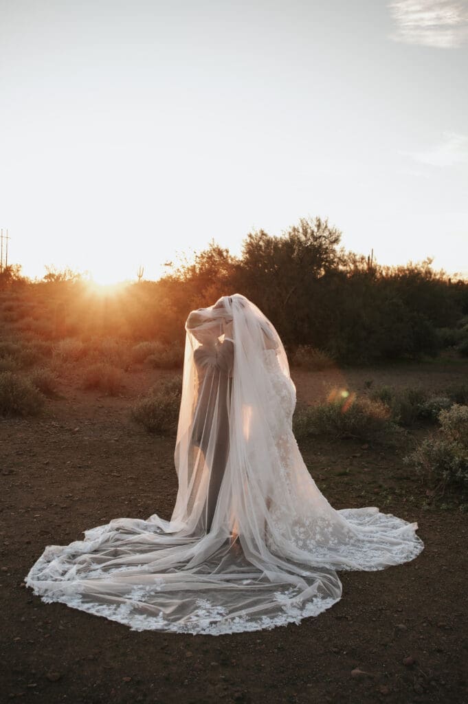 Luxury bridal portrait at sunset during a wedding at The Paseo Venue in Arizona.