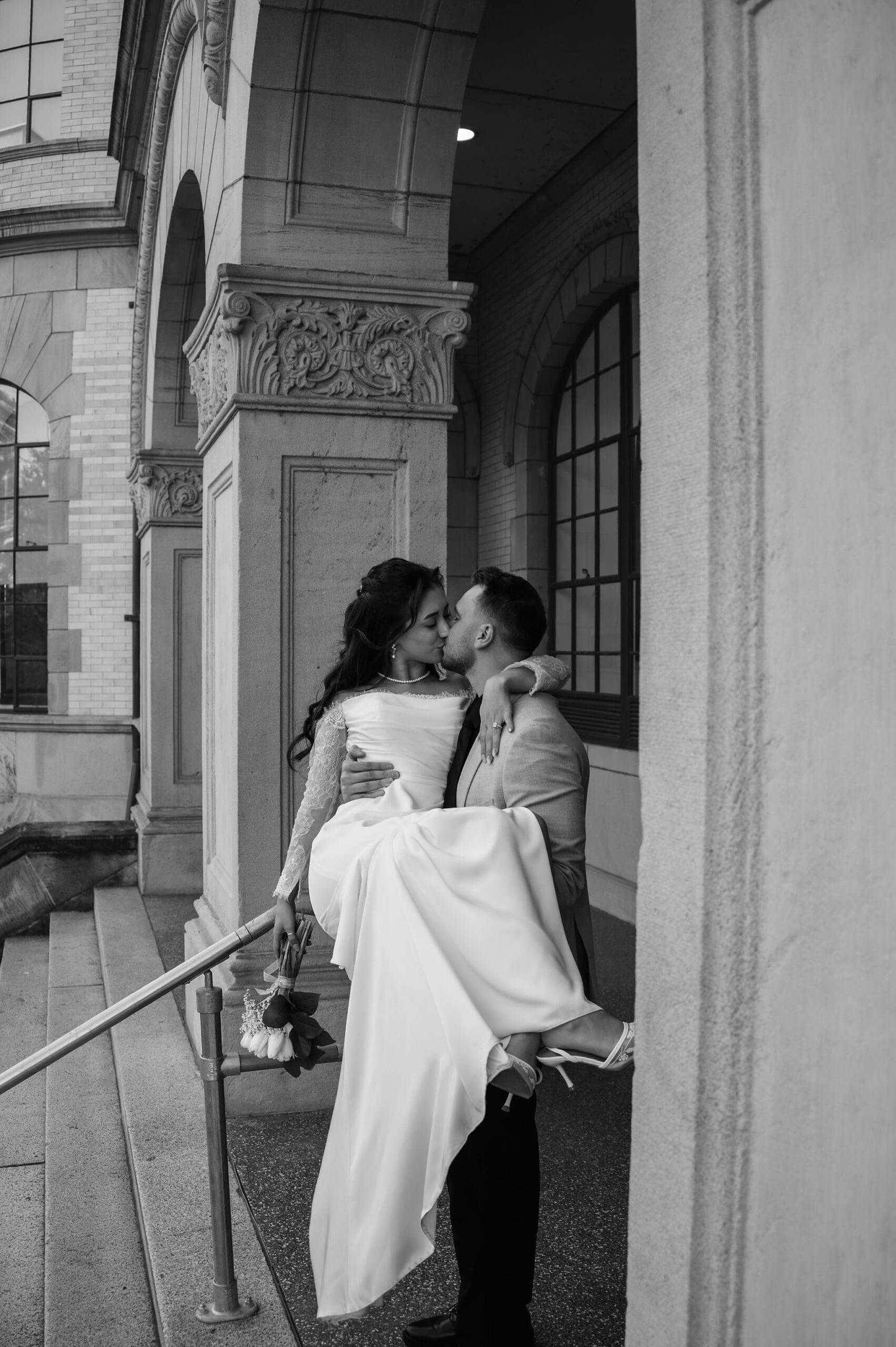 Couple kisses after their Seattle Courthouse wedding